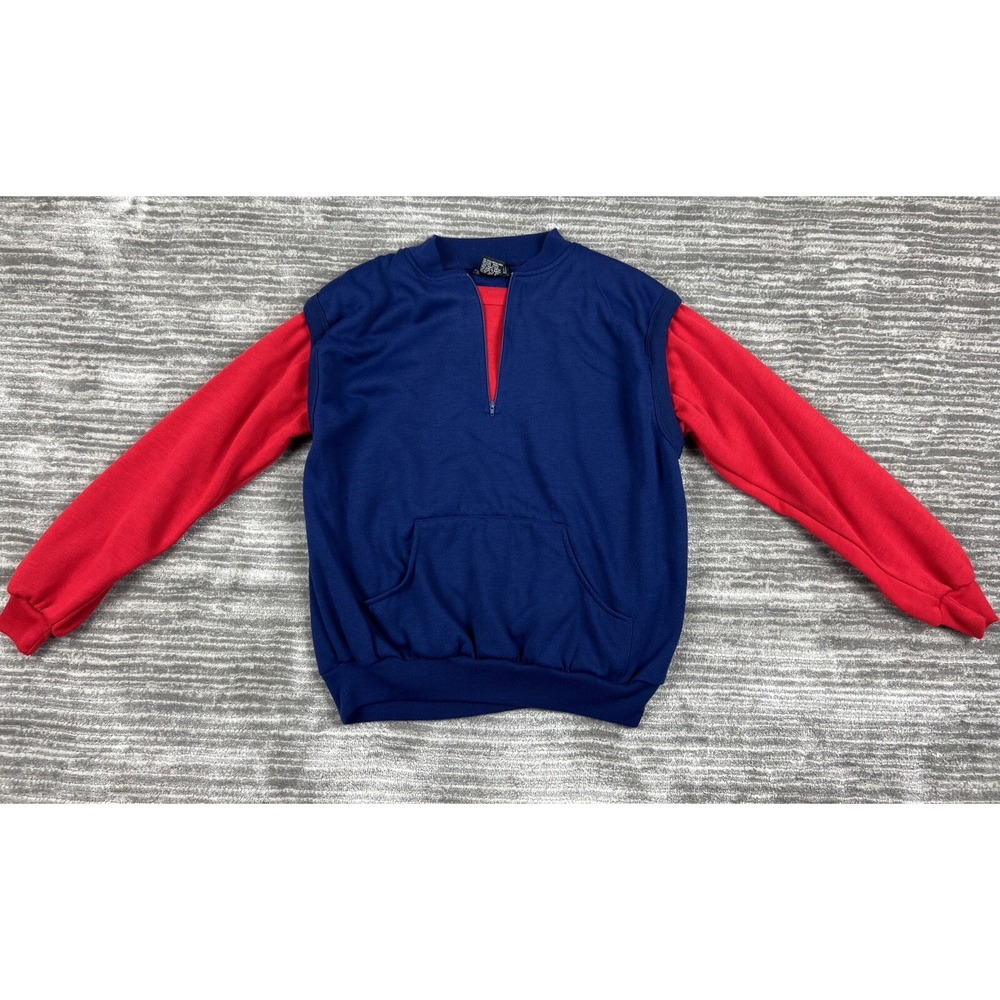 Mister Noah Sweatshirt Mens 42 Blue Red Vintage Colorblock Quarter Zip Pullover